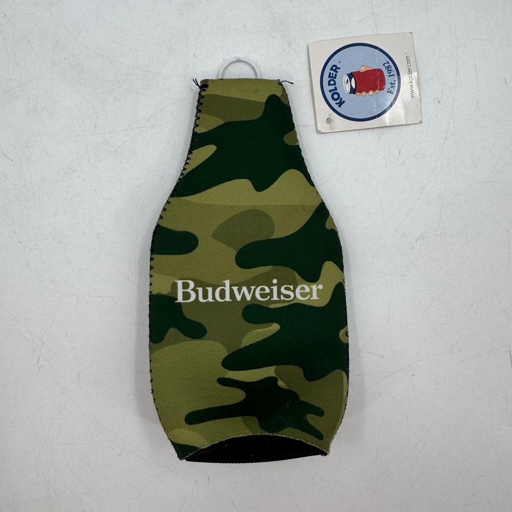 Budweiser Camouflage Bottle‎ Cooler Sleeve Holder Zipper Top Ring